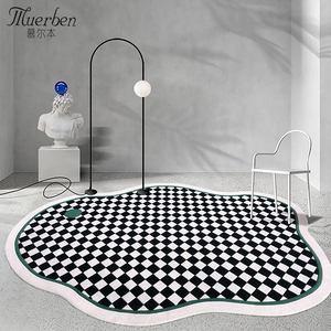 慕尔本经典黑白小方格新西兰羊毛地毯不规则异形设计师客厅卧室毯