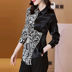 博雅琪服饰女装2072衬衫女2021春新款收腰设计感豹纹拼接别致小衫