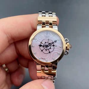 帝舵玫瑰系列自动机械女表18k间金粉色贝母盘表经30mm优雅女表