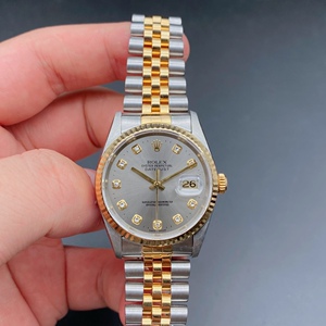 二手劳力士日志16233男士机械腕表36mm表径间金灰色钻石刻度男表