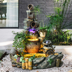 庭院花园布置假山流水喷泉循环水阳台装饰水景小院鱼池陶罐造景