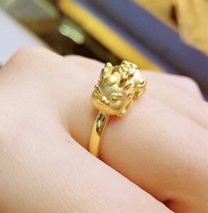 24k黄金貔貅戒指999足金纯金3d硬金皮丘宝宝指环转运招财戒子女款
