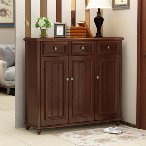 美式鞋柜玄关柜家用门口实木复古门厅柜客厅乡村高柜对开门现代