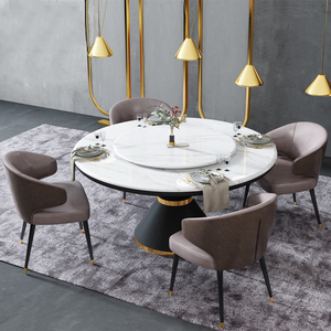 轻奢大理石餐桌椅组合圆形 罗意餐桌大桌子超大 简约岩板餐桌