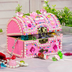 儿童女孩手工diy制作宝藏盒粘贴钻石木质收纳宝盒天使彩虹 材料包