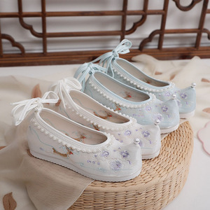 明制翘头鞋古代富家大小姐绣鞋春夏季女学生汉服鞋内增高流苏鞋子