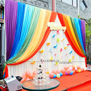 六一儿童节舞台背景幕布幼儿园开学活动布置彩虹背景墙帷幔装饰布