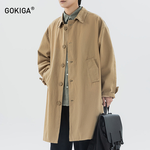 GOKIGA韩版风衣男中长款春季百搭简约休闲复古落肩宽松外套GQ330