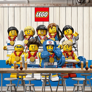 乐高奥运冠军小人壁纸健身房卡通个性创意墙纸乐高机器人培训壁画
