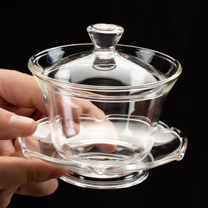 透明玻璃盖碗高硼硅茶具泡茶茶杯带盖防爆功夫绿茶泡茶器三才茶碗