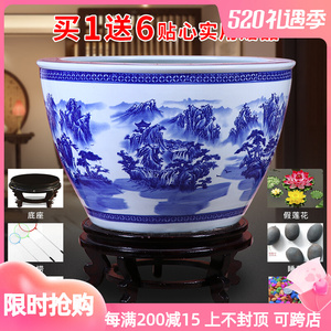 景德镇青花瓷陶瓷养鱼缸睡莲缸荷花盆家用风水特大号水缸老式庭院