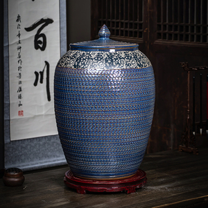 景德镇陶瓷米缸油缸水桶20斤50/100斤家用带盖密封防潮储物茶叶罐