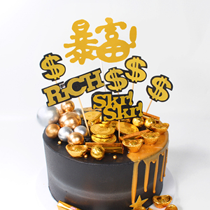 烘焙蛋糕插牌一夜暴富生日蛋糕装饰 巧克力美金美元蛋糕插牌装扮