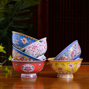 景德镇陶瓷器高脚防烫吃面碗骨瓷大米饭碗定制寿碗回礼品仿复古碗