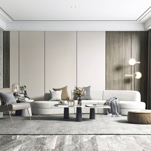 洛邦简约现代电视沙发岩板背景墙 客厅暖色米黄布纹哑光实木面板