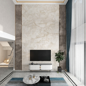 洛邦复式楼挑高客厅电视沙发背景墙大理石瓷砖现代简约自建房定制