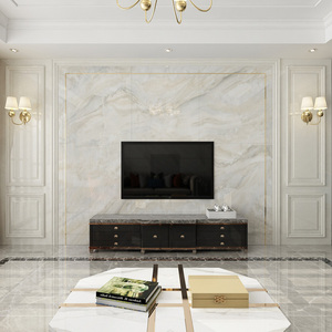 岩板电视背景墙全屋定制简欧客厅瓷砖罗马柱石材造型宜品宅配2580