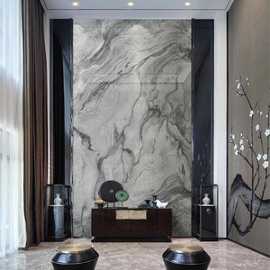 洛邦 中式别墅电视背景墙中空客厅 复式楼挑空灰色大理石瓷砖定制