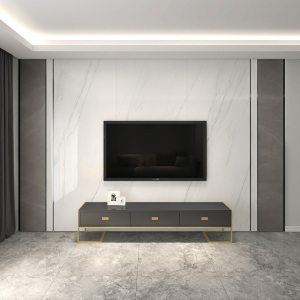 洛邦 轻奢风简约岩板电视背景墙 现代爵士白大理石大板客厅电视墙