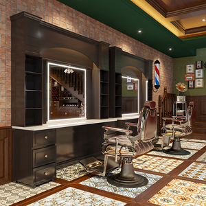 男士理发馆油头镜台复古barber美发店镜子单面剪发镜发廊专用镜台