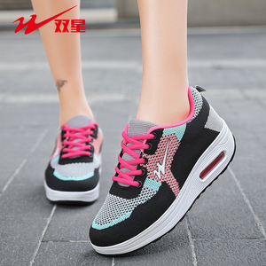 f-man/双星名人女鞋2021夏季休闲气垫厚底飞织透气增高运动鞋女