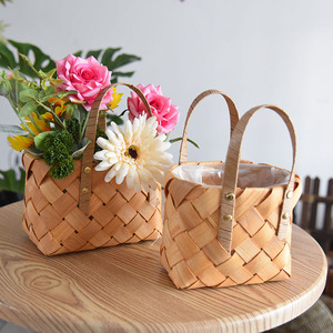 创意花篮竹编编织藤编花盆手提草编篮子含花套装幼儿园摆件拍摄