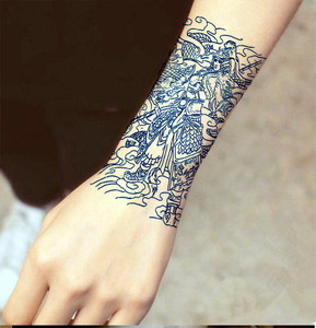 割线战神赵子龙赵云大图花臂纹身贴 男防水逼真持久个性刺青贴纸