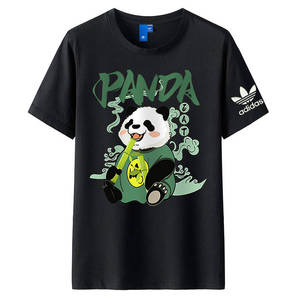 阿迪达斯三叶草短袖男熊猫动物图案大码宽松t恤女卡通印花半袖潮