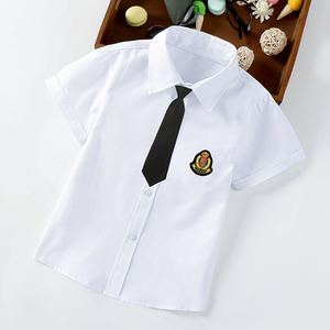 白衬衫短袖T恤儿童白色衬衣夏季男女中大童表演服小学生毕业校服