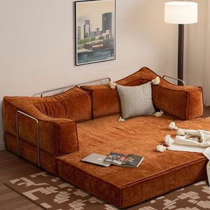 中古风布艺沙发客厅小户型模块复古直排沙发美式轻奢双三人沙发床