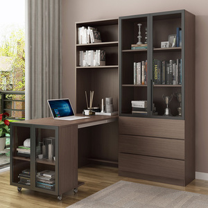 北欧书台书柜一体组合 简约转角电脑桌家用书桌伸缩书房家具套装