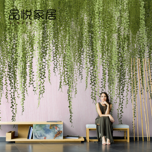 北欧油画树叶藤蔓植物壁纸创意客厅电视背景墙纸定制壁画卧室墙布