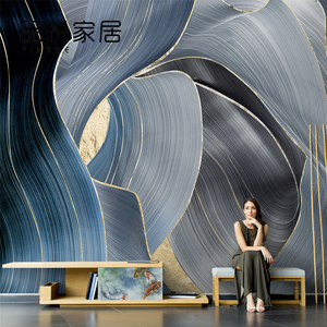 北欧创意轻奢金箔抽象线条艺术壁纸简约现代电视背景墙纸卧室墙布