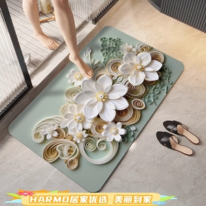 德国硅藻泥地垫3D立体花卉家用浴室防滑垫卫生间速干软吸水脚垫