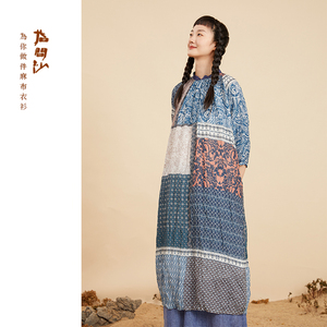 指间沙原创设计文艺女装2022年夏季新款宽松中长款印花棉麻连衣裙