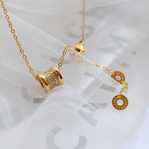 网红秋冬 镶钻小蛮腰项链女18k玫瑰金弹簧锁骨链满钻毛衣链不掉色