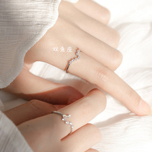 s925纯银十二星座戒指女个性冷淡风小众设计开口食指戒简约款饰品