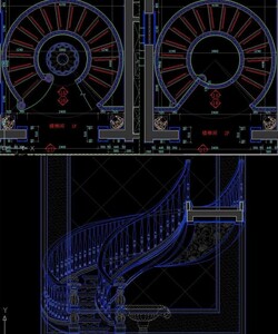 f整木别墅实木中式旋转楼梯cad施工图平面图扶手立柱踏步立面图