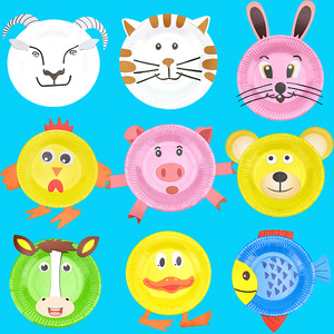 彩色动物纸盘材料包幼儿园儿童手工制作益智创意手工粘贴手工diy