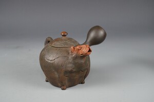 日本常滑烧 窑变大师井上素三 侧把壶