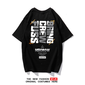 欧美街头潮牌短袖t恤男港风简约宽松v英文字母印花嘻哈半袖打底衫