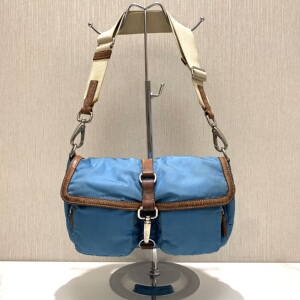 miumiu缪缪蓝色降落伞布单肩斜挎运动风机车包中古包vintage