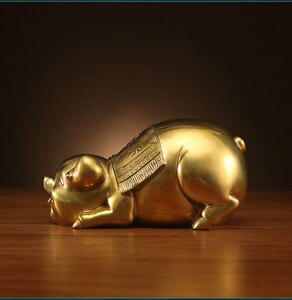 铜生肖猪摆件纯铜金钱猪拉百财富足美满旺财猪客厅办公室桌面摆件