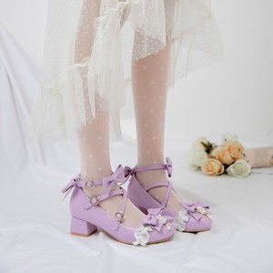 lolita鞋子高跟女童萝莉塔JK小皮鞋儿童公主鞋紫色带跟舞台礼服鞋