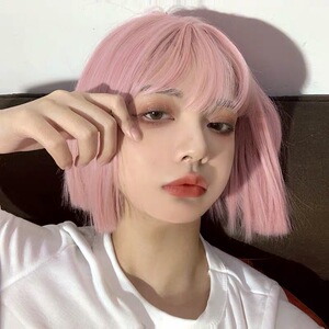 网红假发女短发空气刘海浅粉色波波头圆脸短直发自然少女潮全头套