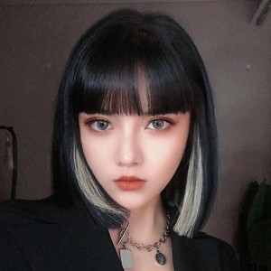 lisa同款假发女短发空气刘海气质挂耳染时尚潮流挑染短直发全头套