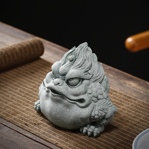 中式国风摆件三足金蟾茶几桌面青砂石摆件鱼缸造景开业乔迁送礼品