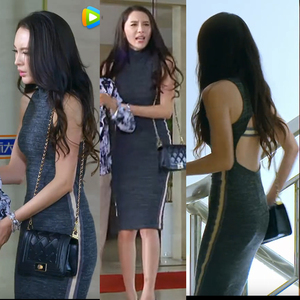 爱来的刚好同款衣段雪晴灰色修身中长款露背内搭连衣裙女2017