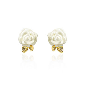 EVESENSE原创设计加州玫瑰法式白色珐琅耳环高级感耳钉耳夹耳骨夹