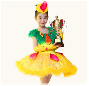 儿童动物表演服布谷鸟舞蹈服装小鸡小鸟舞蹈演出服连体女童舞蹈裙
